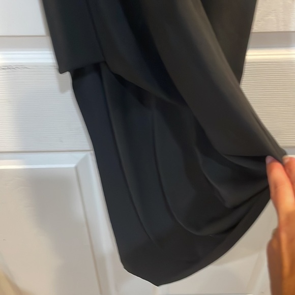 Okakie Black Jersey Knit Draped Asymetrical Deep V-Neck Dress S - Picture 5 of 8